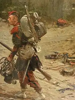 Panorama de la bataille de Rezonville, détail, grenadier de la Garde nationale en corvée d'eau. Paris, Musée de l'Armée.