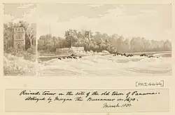 Tour en ruine sur le site de Panamá Viejo, détruite lors de la bataille de Mata Asnillos par le boucanier Henry Morgan en 1671 (mars 1850).