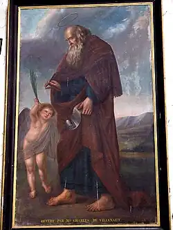 L'évangéliste saint Matthieu associé à un ange (ou à un homme ailé), car son Évangile met l'accent sur l'humanité de Jésus.