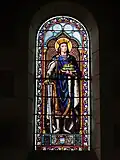 Vitrail de saint Louis et les reliques de la vraie Croix, trésor de la Sainte Chapelle.
