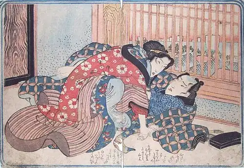 Peinture japonaise shunga, vers 1830.