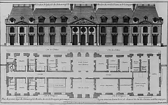 Elévation et plan du niveau 3 du Château-Neuf (le « Bel étage »), par Mariette, vers 1715.