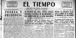 Une du journal El Tiempo le 10/12/1928