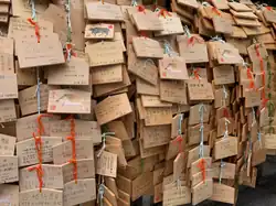 Avant les concours d'entrée à l'université, de nombreux candidats laissent de Ema (plaques votives) dans certains temples liés aux études comme le Yushima Tenman-gū.