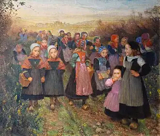Les enfants revenant de l'école à Plougastel en 1898 (tableau de Emile Wery )