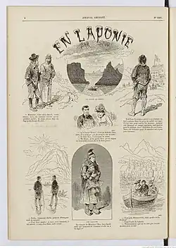 En dessous du titre de l'oeuvre, Louis Morel-Retz représente un paysage de montage. Autour de ce paysage, Stop représente plusieurs types de personnages dans des vignettes. Les personnages représentés sont des voyageurs ou des habitants locaux accompagnés d'un commentaire ou d'un dialogue humoristique.
