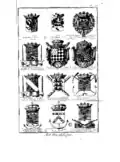 Planche de blasons du XVIIIe&nbsp;siècle dans l’Encyclopédie : les armes de la maison d'Orléans sont représentées deux fois (troisième et dixième blason) avec un lambel tardif, ne touchant plus les bords et aux pendants trapézoïdaux.