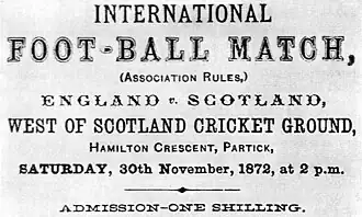 Premier match international de l'histoire du football en 1872.