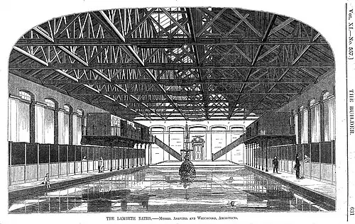 gravure noir et blanc d'un bassin de piscine