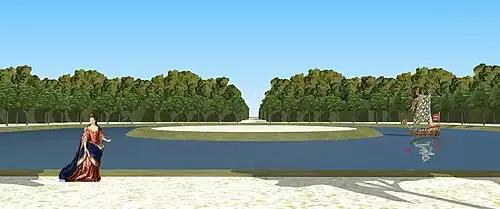 Restitution de la vue sur le bosquet de l'Ile de Bellegarde au temps du duc d'Antin (Loiret)