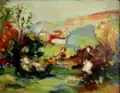 Entraygues, Paysage à l’arbre jaune, 1942, huile sur carton, 17,3&nbsp;×&nbsp;22,2&nbsp;cm, musée d’Art et d'Histoire du judaïsme, Paris.