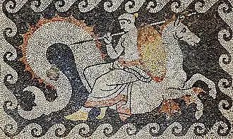 Thétis sur un hippocampe, mosaïque d'Érétrie, IVe&nbsp;siècle&nbsp;av. J.-C.