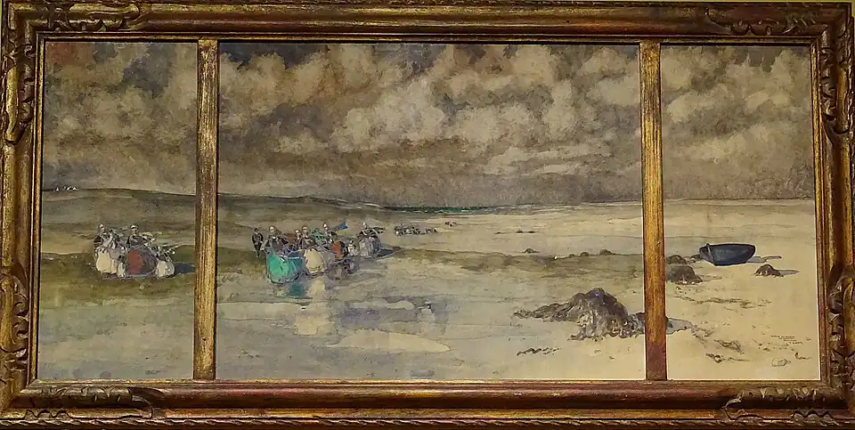 Ernest Guérin ː Retour du pardon de Tronoën, Bretagne (crayon, aquarelle et gouache sur papier).