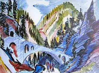 Pont dans le Landwassertal, 1919, Aquarelle sur Papier, 36,5 × 49,5&nbsp;cm.