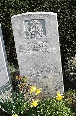 Le soldat H.Hayes tombé le 26 août 1914 à l'âge de 17 ans.