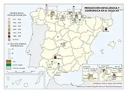 Carte de la production métallurgique et sidérurgique (1800-1899).