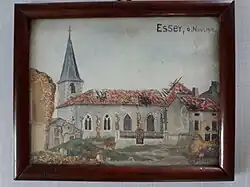 Eglise Saint-Martin, aquarelle d'un soldat allemand, 1916.