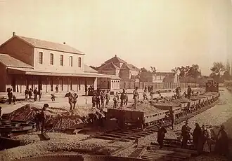 La voie ferrée en construction à Baza, vers 1894