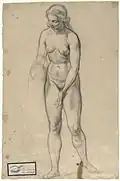 Estudio de desnudo femenino, preparatorio para Tobías y el ángel, circa 1858, perteneciente a un conjunto de diez dibujos de Eduardo Rosales adquiridos en 1926 a su hija Carlota (Prado, Gabinete de Dibujos, Estampas y Fotografías).