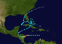 Eta traversant la mer des Caraïbes.