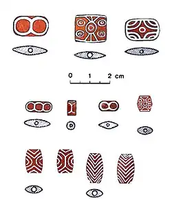 Dessins de perles de cornalines blanchies (d'après E. Mackay).