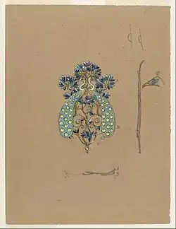 Dessin pour une boucle de ceinture aux deux paons.