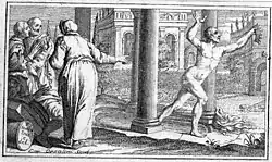 Gravure figurant Archimède courant nu dans les rues à la sortie de son bain