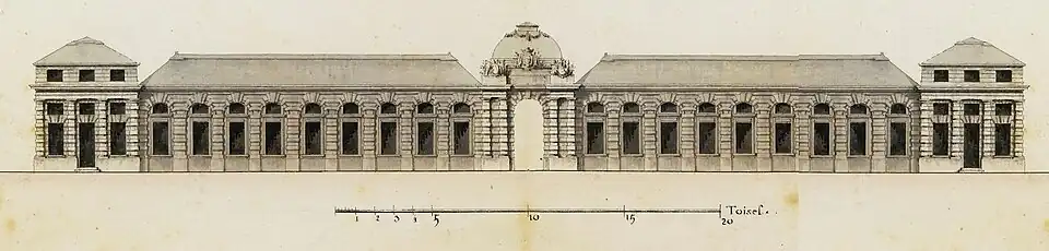 Elévation des communs du château d'Everly, 1785.
