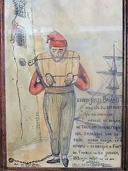 Ex-voto de Jules Briand, évadé de la bagne de Toulon en 1812 et qui a refait sa vie aux Antilles. Il remercie Notre-Dame de Bon-Port.