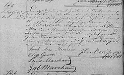 Acte de baptême de Felix Gabriel Marchand. 11 janvier 1832. Paroisse Saint-Jean-l'Évangéliste-de-Dorchester de la ville de Saint-Jean.