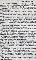 Le programme des fêtes locales de Plougras organisées les 1er et 2 août 1931 (journal La Dépêche de Brest et de l'Ouest).