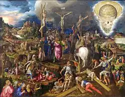 "Les mystères de la Passion, de la Résurrection et de l'Ascension du Christ". [[Antonio Campi]], 1569, [[Musée du Louvre]]