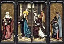 Sainte Anne - Annonciation (volets extérieurs du retable remontés au centre) - Saint Antoine abbé, vers 1495-1500 (Louvre RF2092)