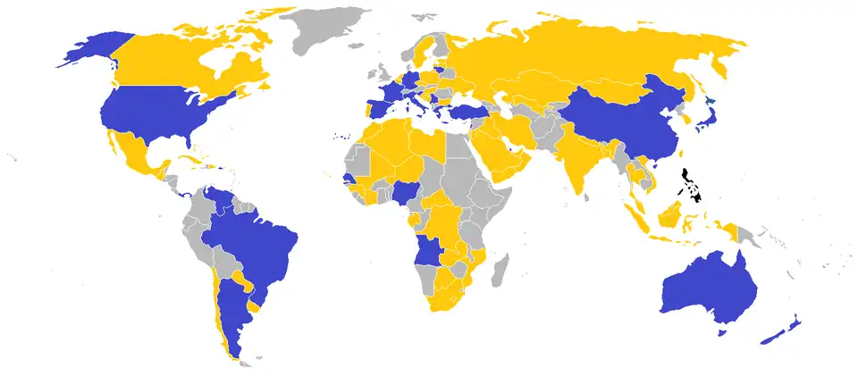 Carte des fédérations nationales qualifiées