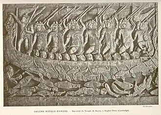 Bas-relief du temple de Bayon, à Angkor-Thom (1913).