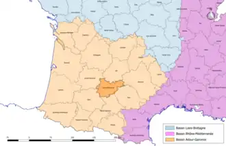 Localisation du département de Tarn-et-Garonne sur la carte des bassins hydrographiques français.