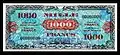 Billet de 1&nbsp;000 anciens francs français type 1944 américain avec drapeau au verso (recto).