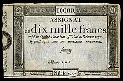 Assignat d'un montant de 10&nbsp;000 francs, France, 1795.