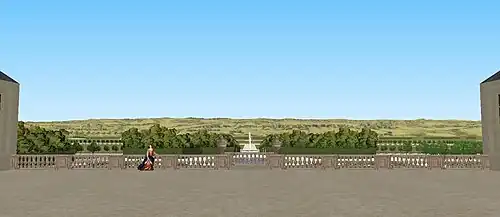 Restitution de la vue en sortant du rez-de-chaussée du château de Frémont, état en 1700.