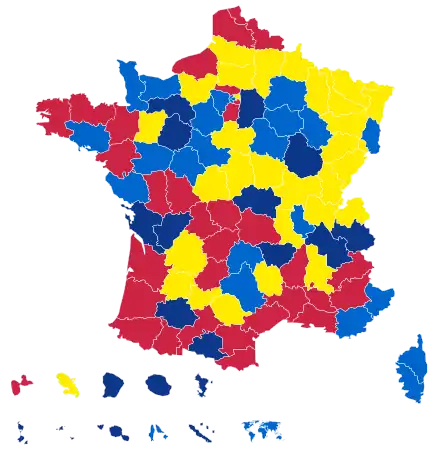 Candidats arrivés en deuxième position dans chaque département au 1er&nbsp;tour.