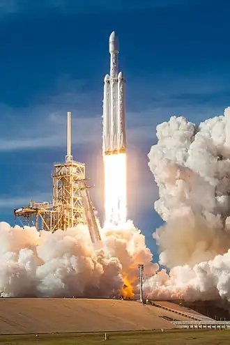 Premier lancement de la Falcon Heavy, en février 2018.