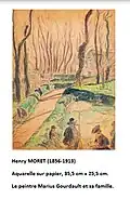 Henry Moret, Aquarelle sur papier 35.5 cm x 25.5 cm représentant Marius Gourdault et sa famille.