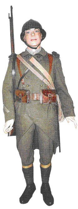 Uniforme de l'armée française fantassin du 43e&nbsp;régiment d'infanterie de 1940 à Dunkerque au musée consacré à l'opération Dynamo et à la défense.