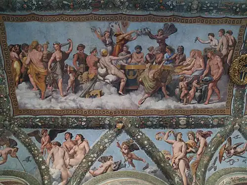 Le panneau de Raphael dans la Loggia de Psyché de la Villa Farnesina dépeignant Amour et Psyché.