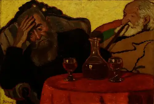 Père et oncle Piacsek buvant du vin rouge (1907). Plus de dix toiles de József Rippl-Rónai, le « Nabi hongrois », sont exposées à la Galerie nationale