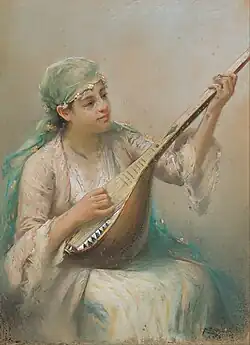Femme jouant d'un instrument à corde, Istanbul, musée Pera.