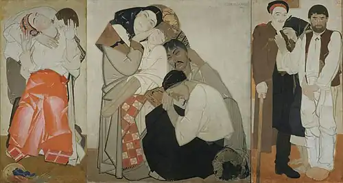 Triptyque Vie (1925). De gauche à droite : Amour, Famille et Retour.