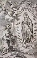 Gravure du XVIIe&nbsp;siècle de la Vierge de Guadalupe avec une couronne