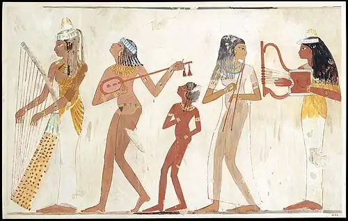 Musiciennes, fac-similé. Djéserkarêseneb (TT38), vers -1400/-1390.