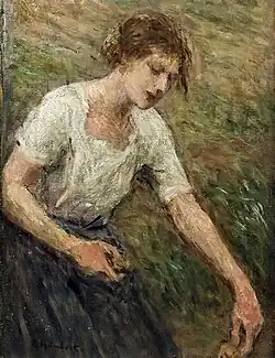 Portrait de jeune femme penchée.